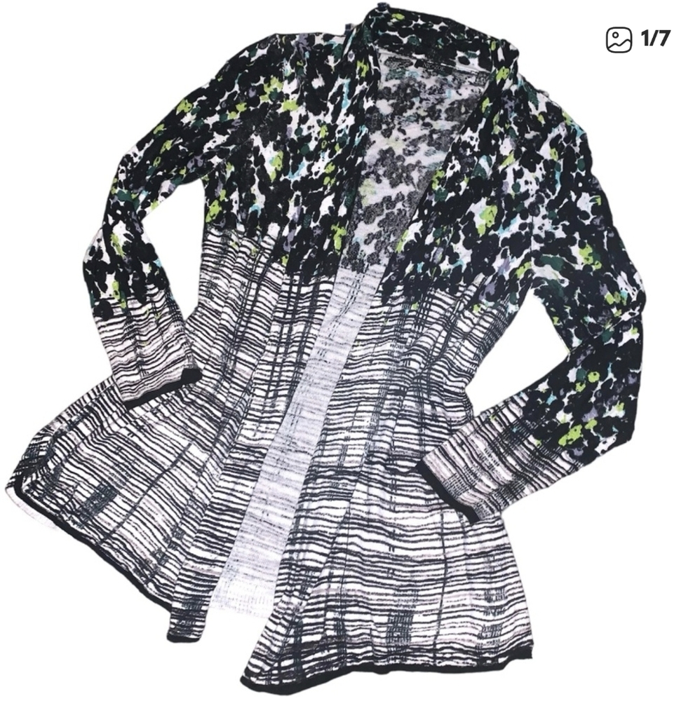 NIC+ZOE Black and Green Patterned Cardigan